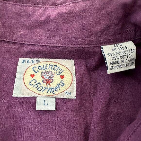 Ely Country Charmers Womens Vintage Western Shirt Size L Purple White Floral - Picture 6 of 11